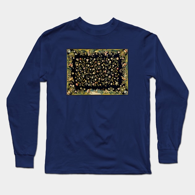 Table Carpet with the Four Elements and a Strewn Floral Pattern Long Sleeve T-Shirt by SybaDesign